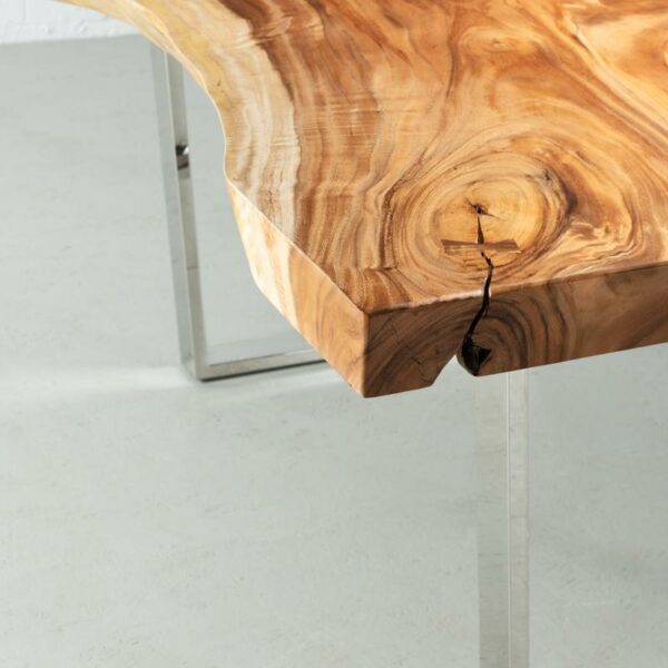 Meja Makan Solid Trembesi Suar Wood Dengan Kaki Stainless